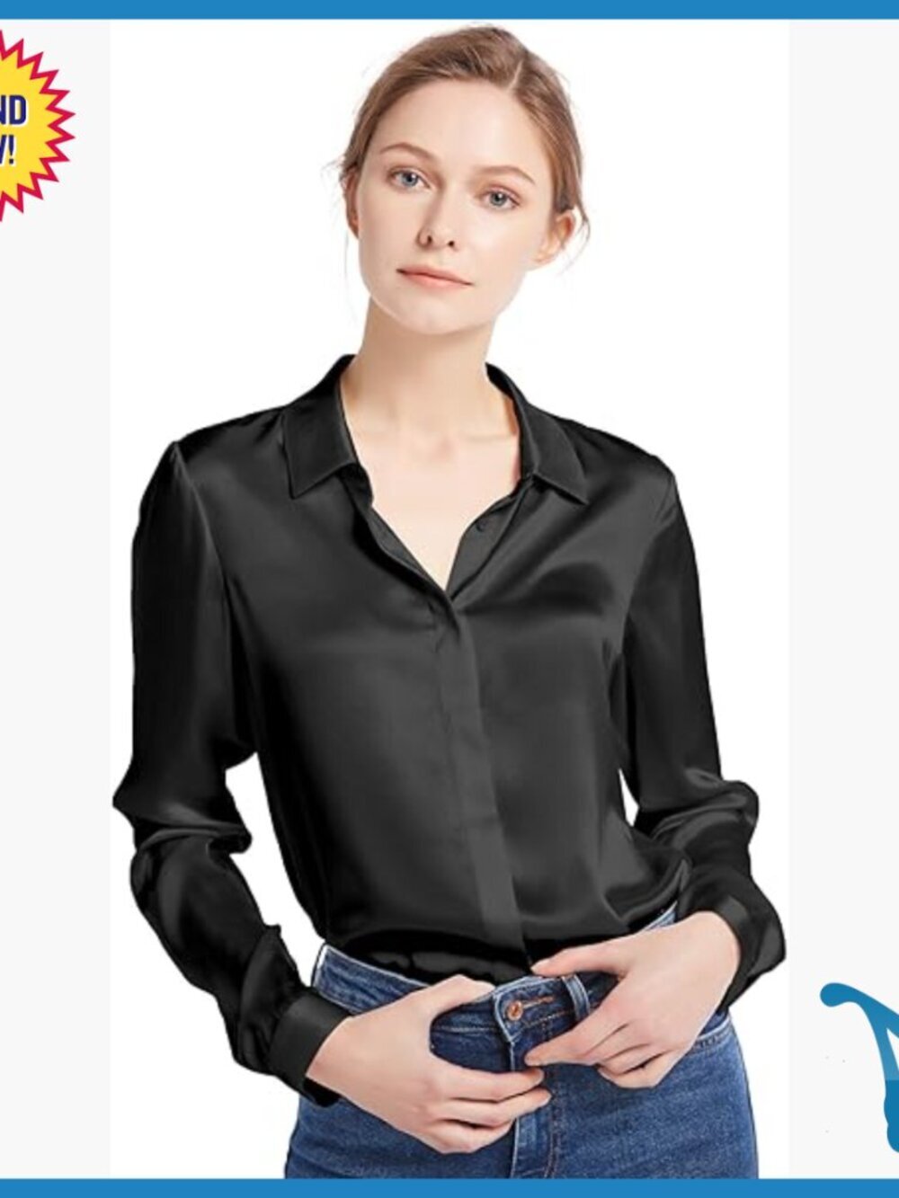 100% Pure Silk Long Sleeve Button Down Blouse Classic Fit Workwear